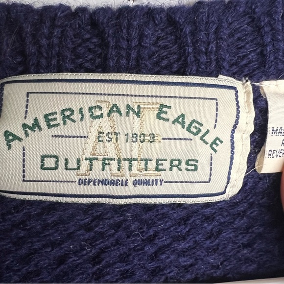 Vintage American Eagle Outfitters Wool Knit Sweater ColorBlock Snowflake Sz L - Picture 6 of 8